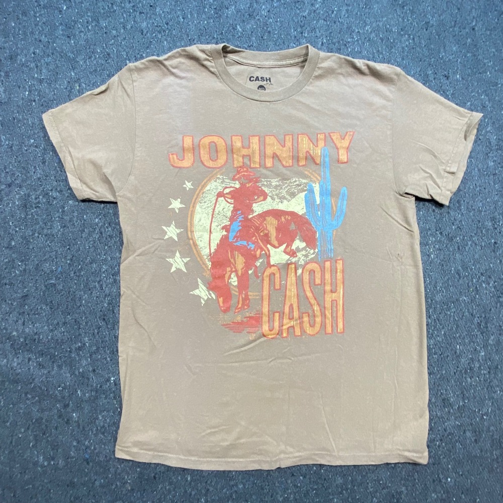 Johnny Cash Graphic Shirt MD Mens Brown Western Cowboy Bronco Country Music Tee